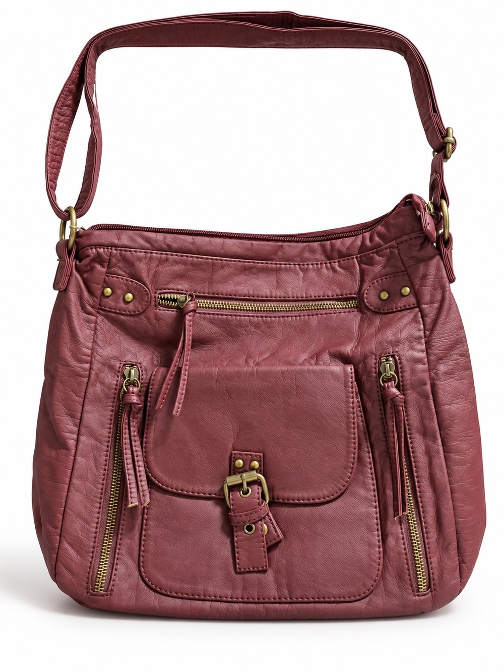 Soft Faux Leather Shoulder Bag in Burgandy